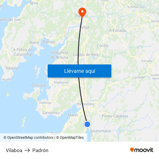 Vilaboa to Padrón map