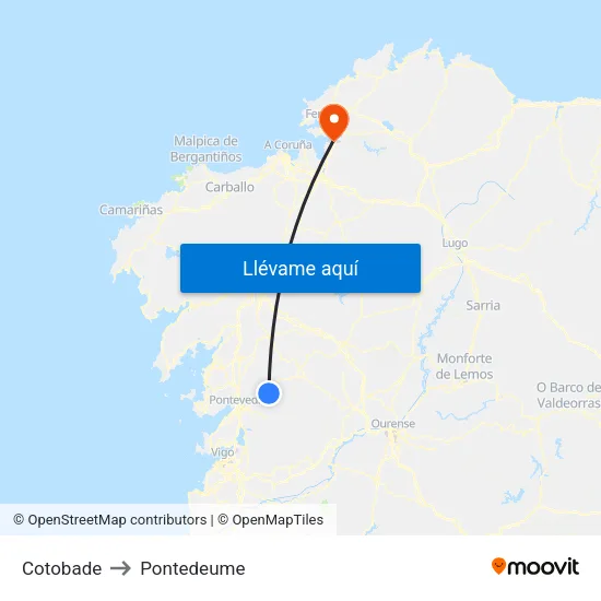 Cotobade to Pontedeume map