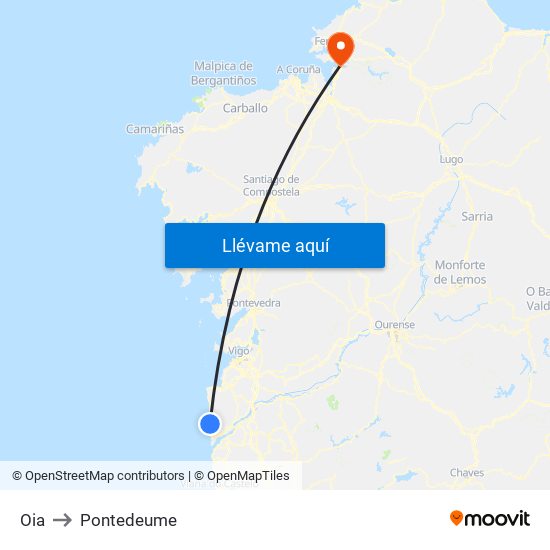 Oia to Pontedeume map