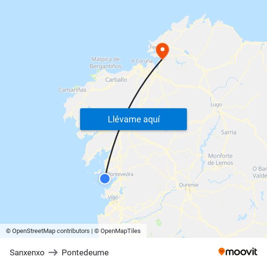 Sanxenxo to Pontedeume map