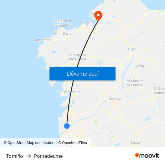 Tomiño to Pontedeume map