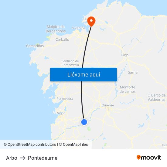 Arbo to Pontedeume map