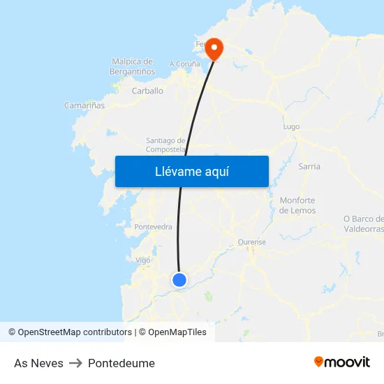As Neves to Pontedeume map