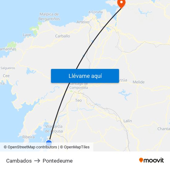 Cambados to Pontedeume map