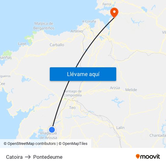 Catoira to Pontedeume map