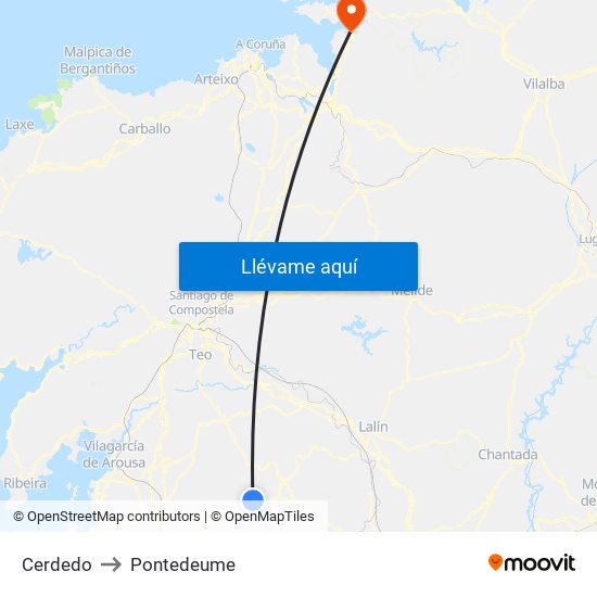 Cerdedo to Pontedeume map