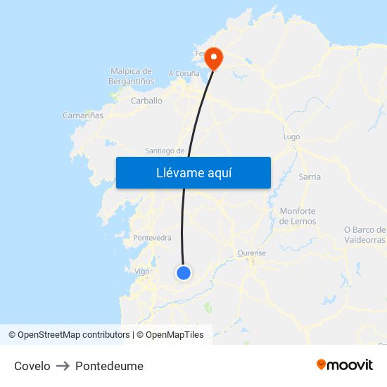 Covelo to Pontedeume map