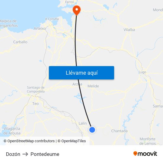 Dozón to Pontedeume map