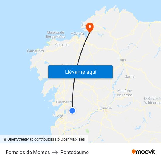 Fornelos de Montes to Pontedeume map