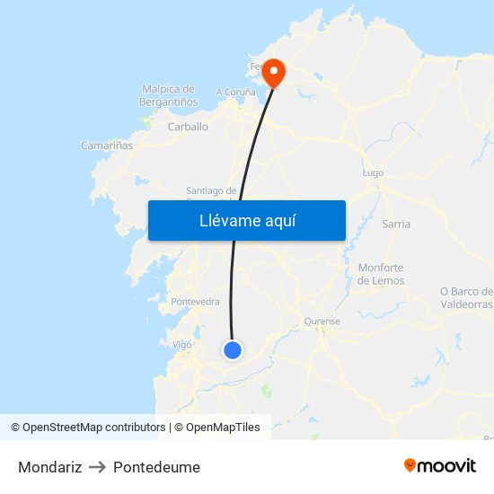 Mondariz to Pontedeume map