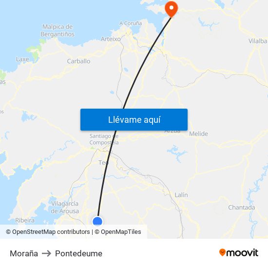 Moraña to Pontedeume map