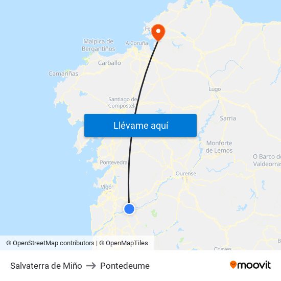 Salvaterra de Miño to Pontedeume map