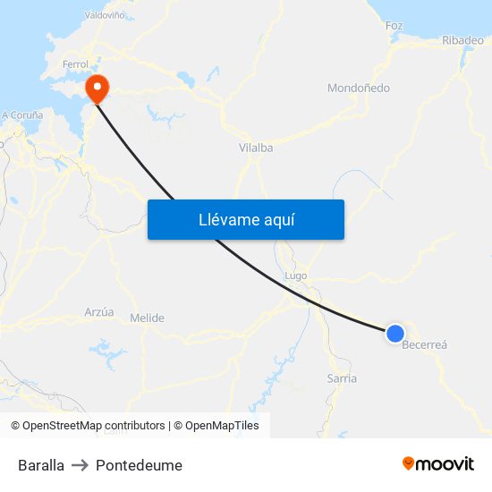 Baralla to Pontedeume map