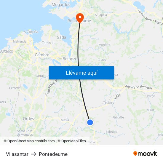 Vilasantar to Pontedeume map