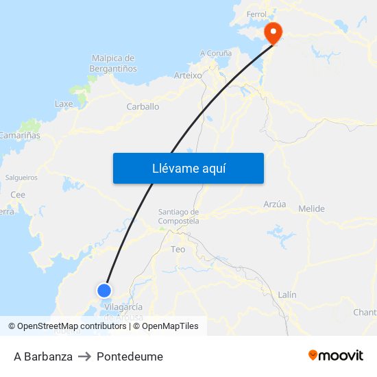 A Barbanza to Pontedeume map