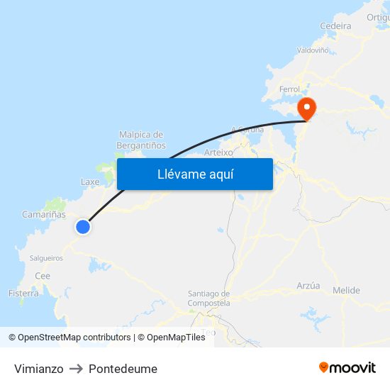 Vimianzo to Pontedeume map