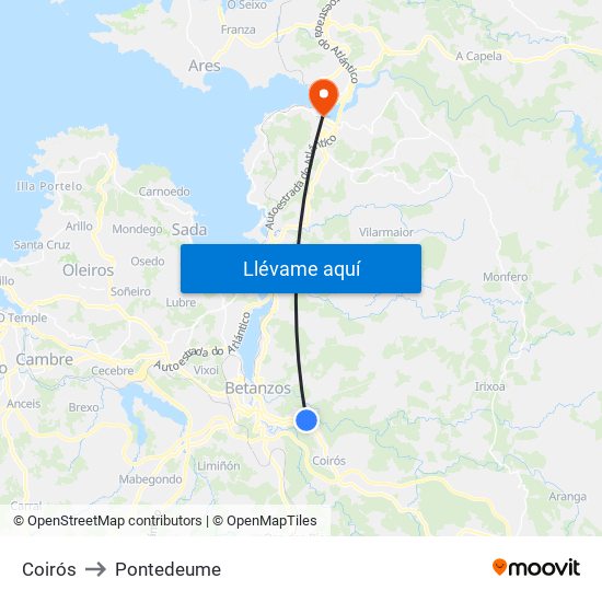 Coirós to Pontedeume map
