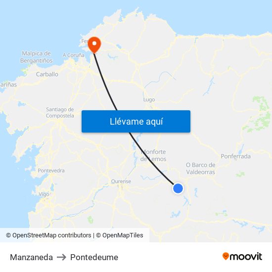 Manzaneda to Pontedeume map