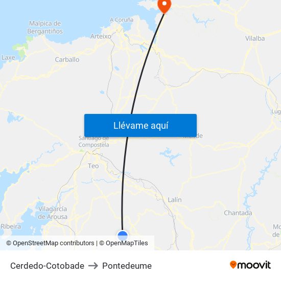 Cerdedo-Cotobade to Pontedeume map