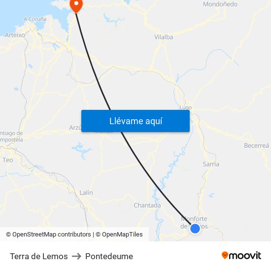 Terra de Lemos to Pontedeume map