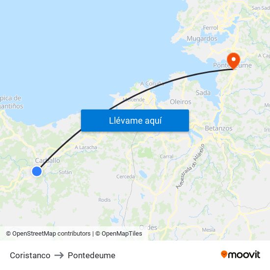 Coristanco to Pontedeume map