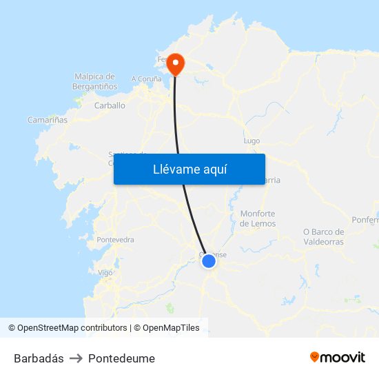 Barbadás to Pontedeume map