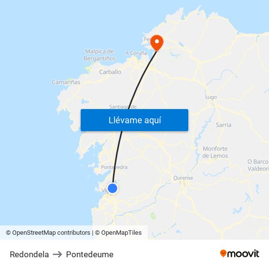 Redondela to Pontedeume map