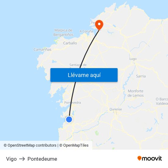 Vigo to Pontedeume map