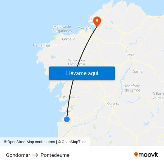 Gondomar to Pontedeume map