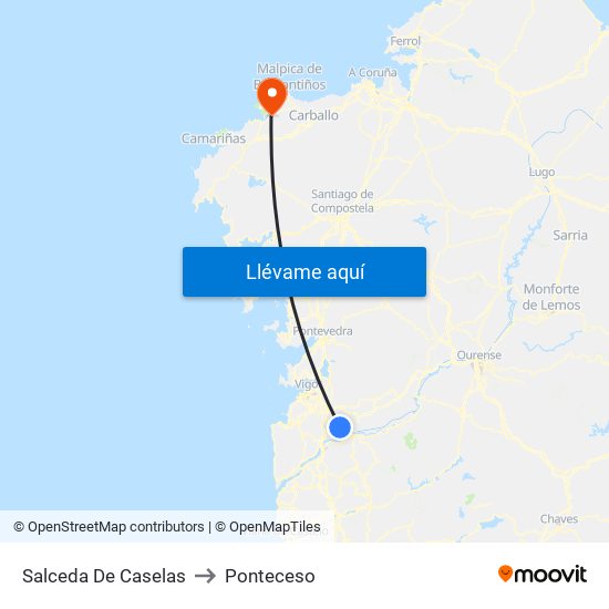 Salceda De Caselas to Ponteceso map