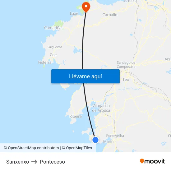 Sanxenxo to Ponteceso map