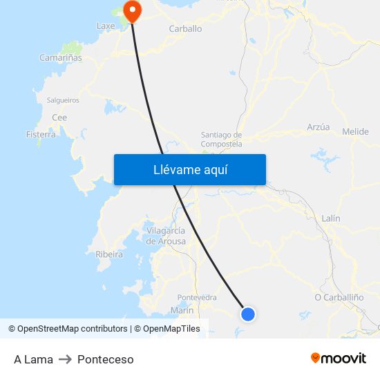 A Lama to Ponteceso map