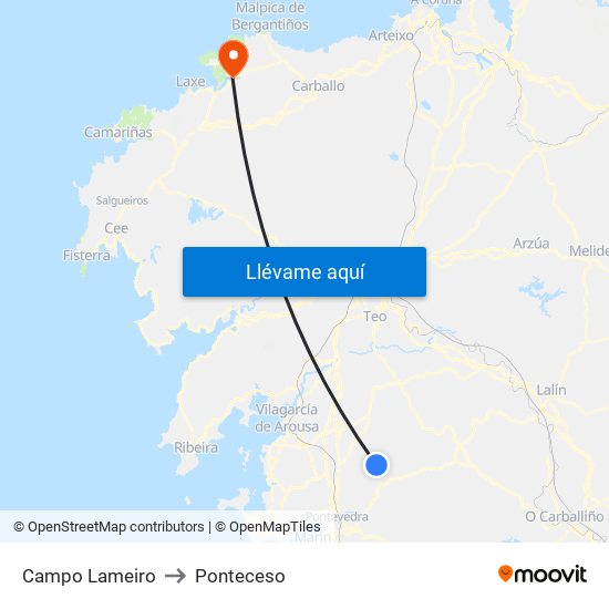 Campo Lameiro to Ponteceso map