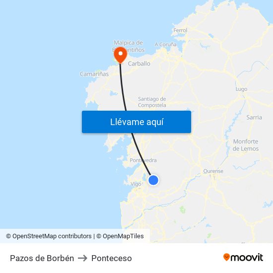 Pazos de Borbén to Ponteceso map