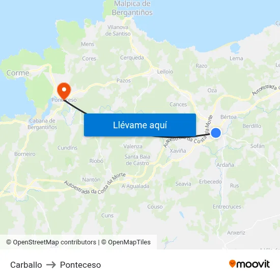 Carballo to Ponteceso map