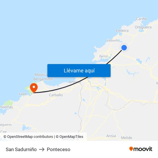 San Sadurniño to Ponteceso map