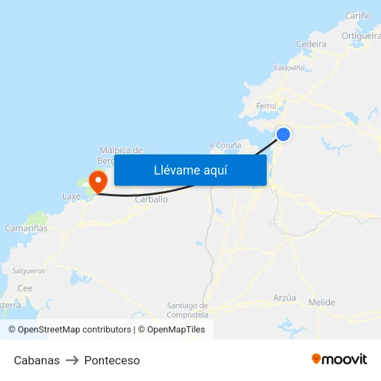 Cabanas to Ponteceso map