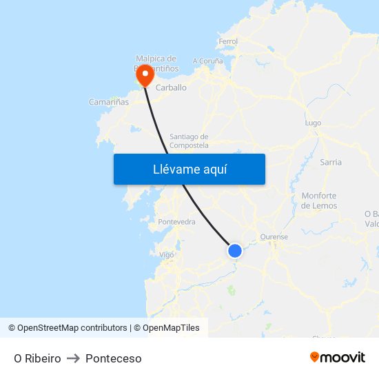 O Ribeiro to Ponteceso map