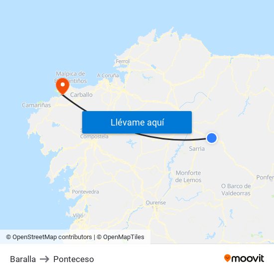 Baralla to Ponteceso map