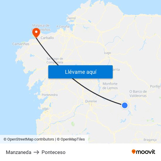 Manzaneda to Ponteceso map