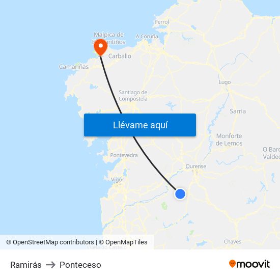 Ramirás to Ponteceso map