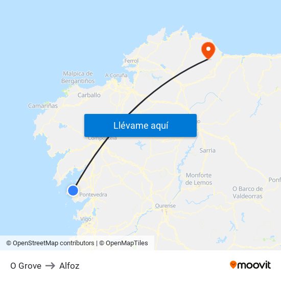 O Grove to Alfoz map