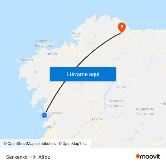 Sanxenxo to Alfoz map