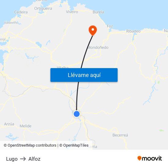 Lugo to Alfoz map