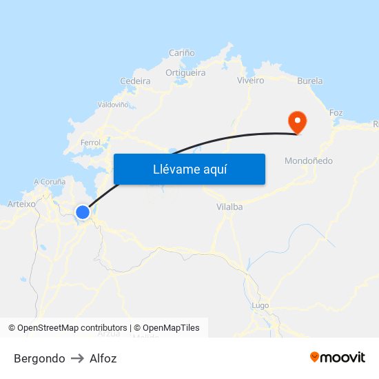 Bergondo to Alfoz map