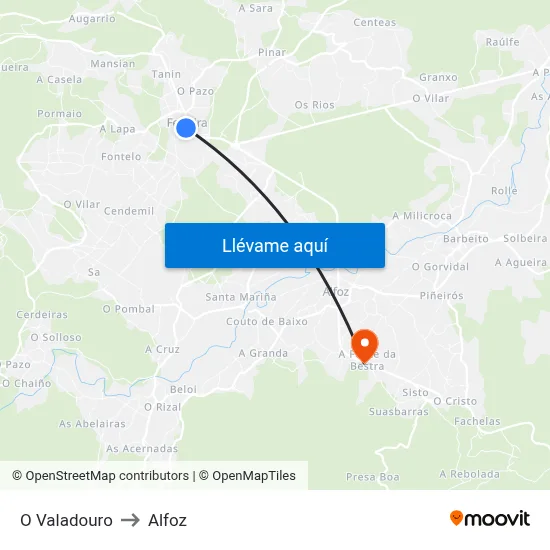 O Valadouro to Alfoz map