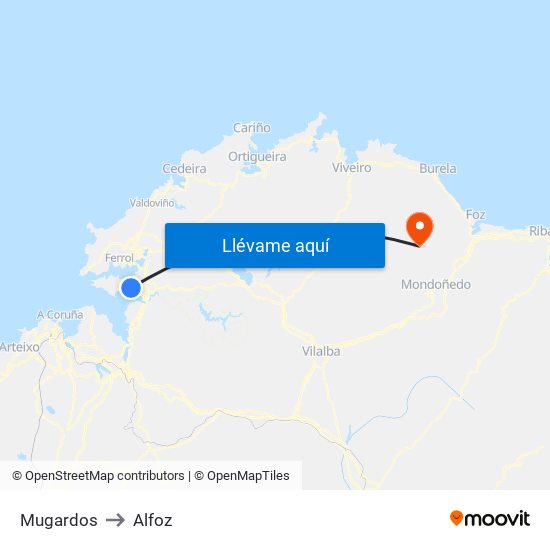 Mugardos to Alfoz map