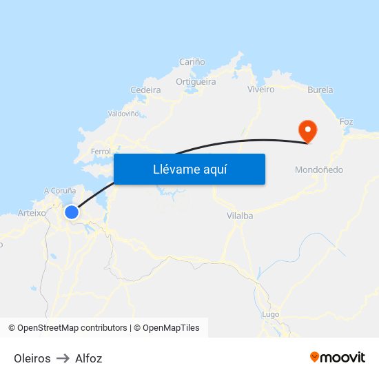 Oleiros to Alfoz map