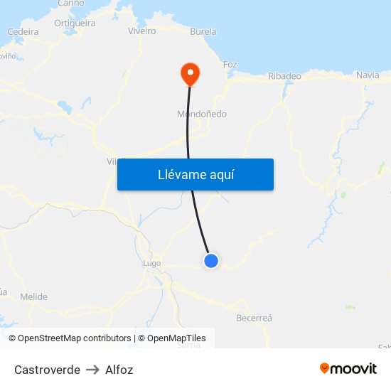 Castroverde to Alfoz map