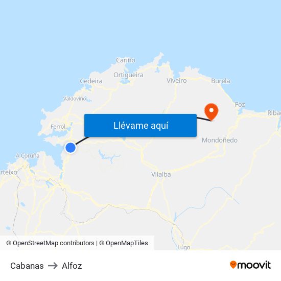 Cabanas to Alfoz map